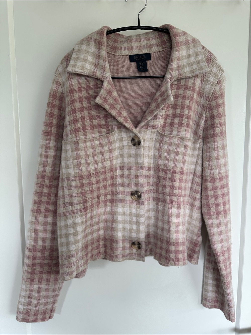 Rachel Rachel Roy Pink &Cream Plaid Button Jacket/Shacket Size XL